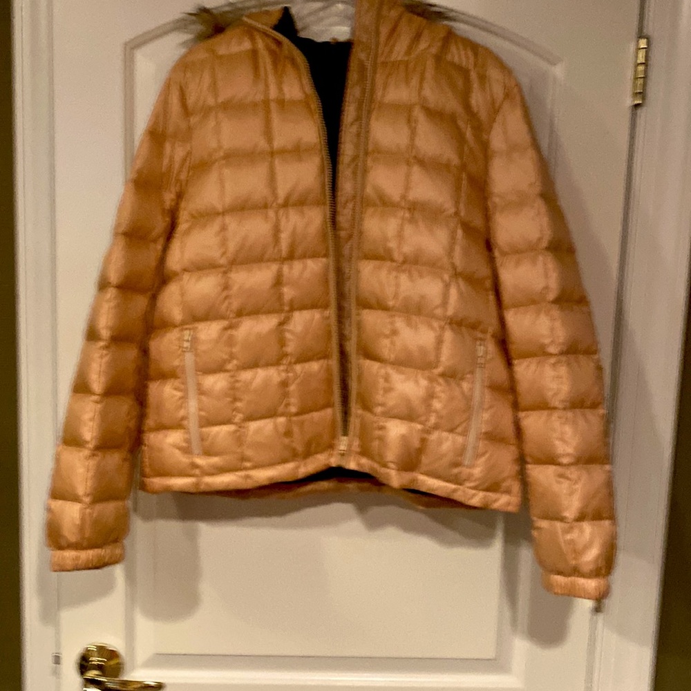NWT J.CREW PEACHY TAN PUFFER C9785 WITH Detachable hood